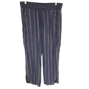 Athleta Cabo Tide Linen Textured Wide Leg Pants Navy White Stripes Lagenlook 6